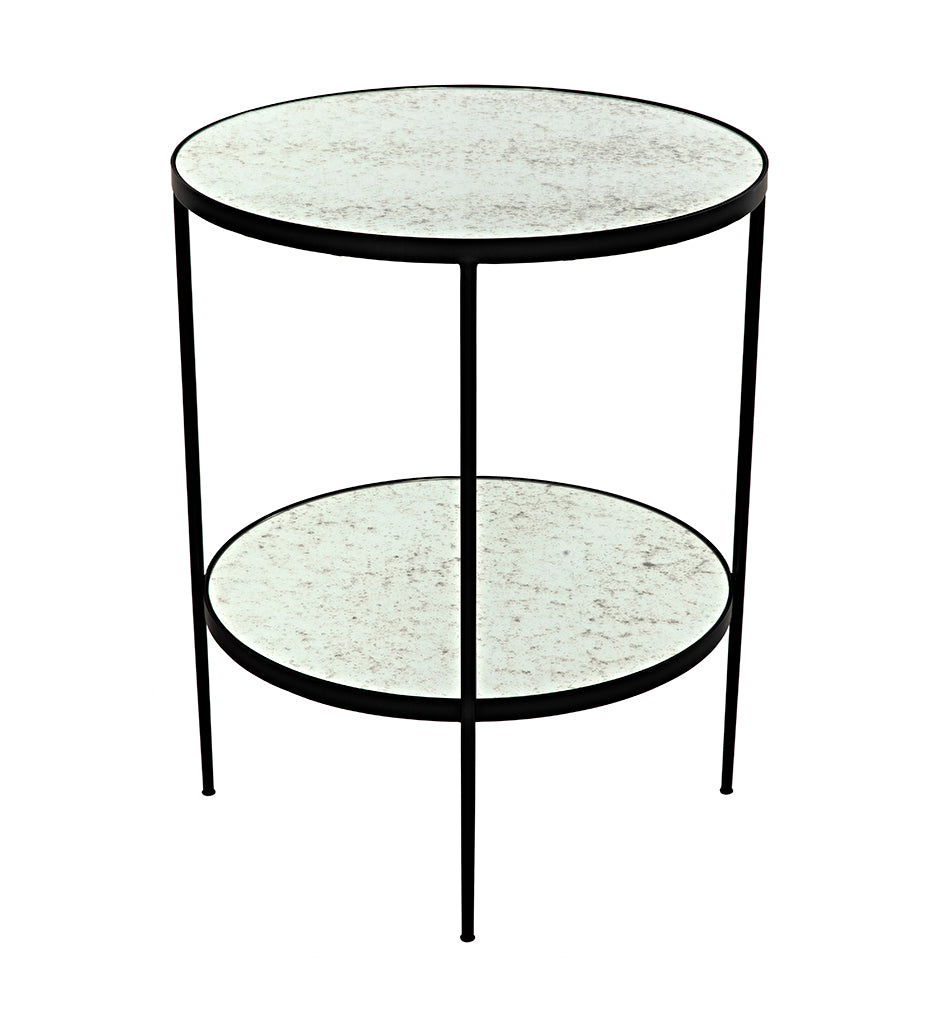 Noir, Anna Side Tables - Black Steel with Antiqued Mirror