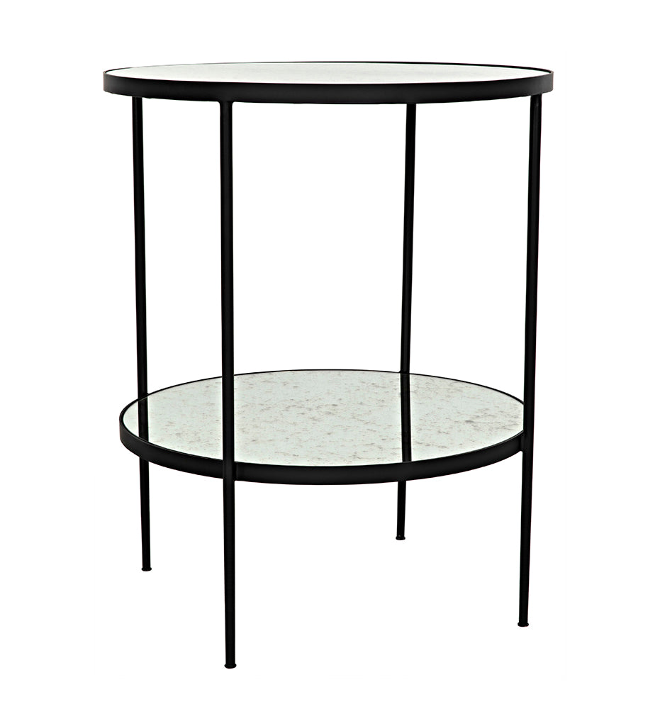 Noir, Anna Side Tables - Black Steel with Antiqued Mirror