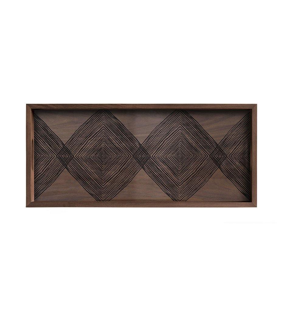 Ethnicraft, Walnut Linear Squares Glass Tray - Rectangular - M