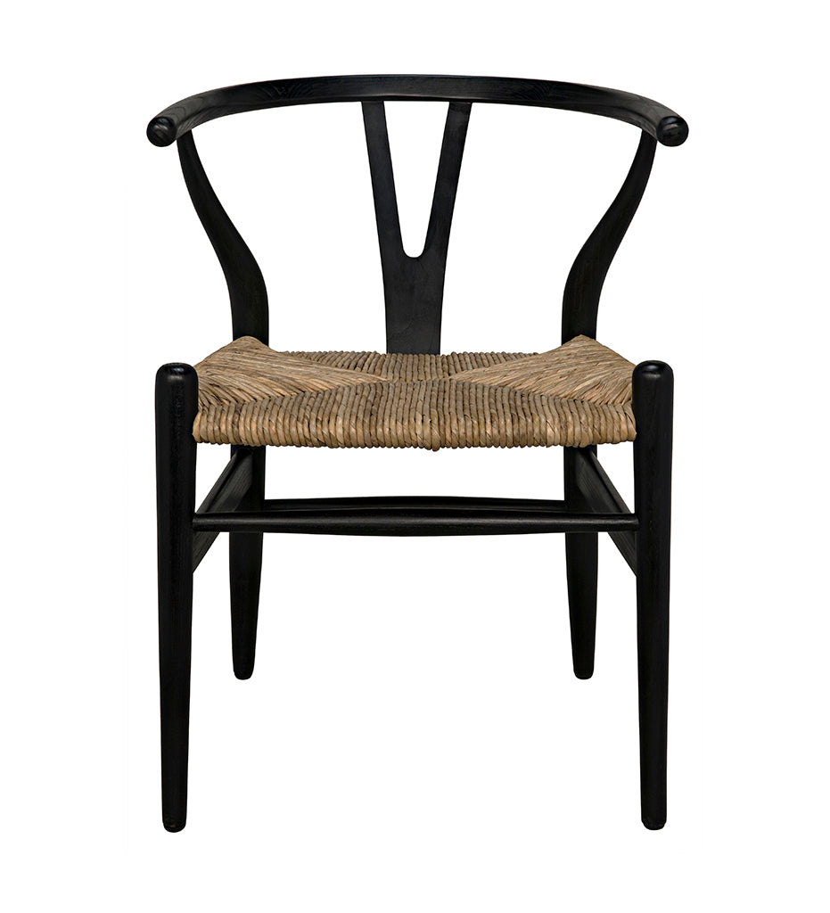 Noir, Zola Chair with Rush Seat - Charcoal Black