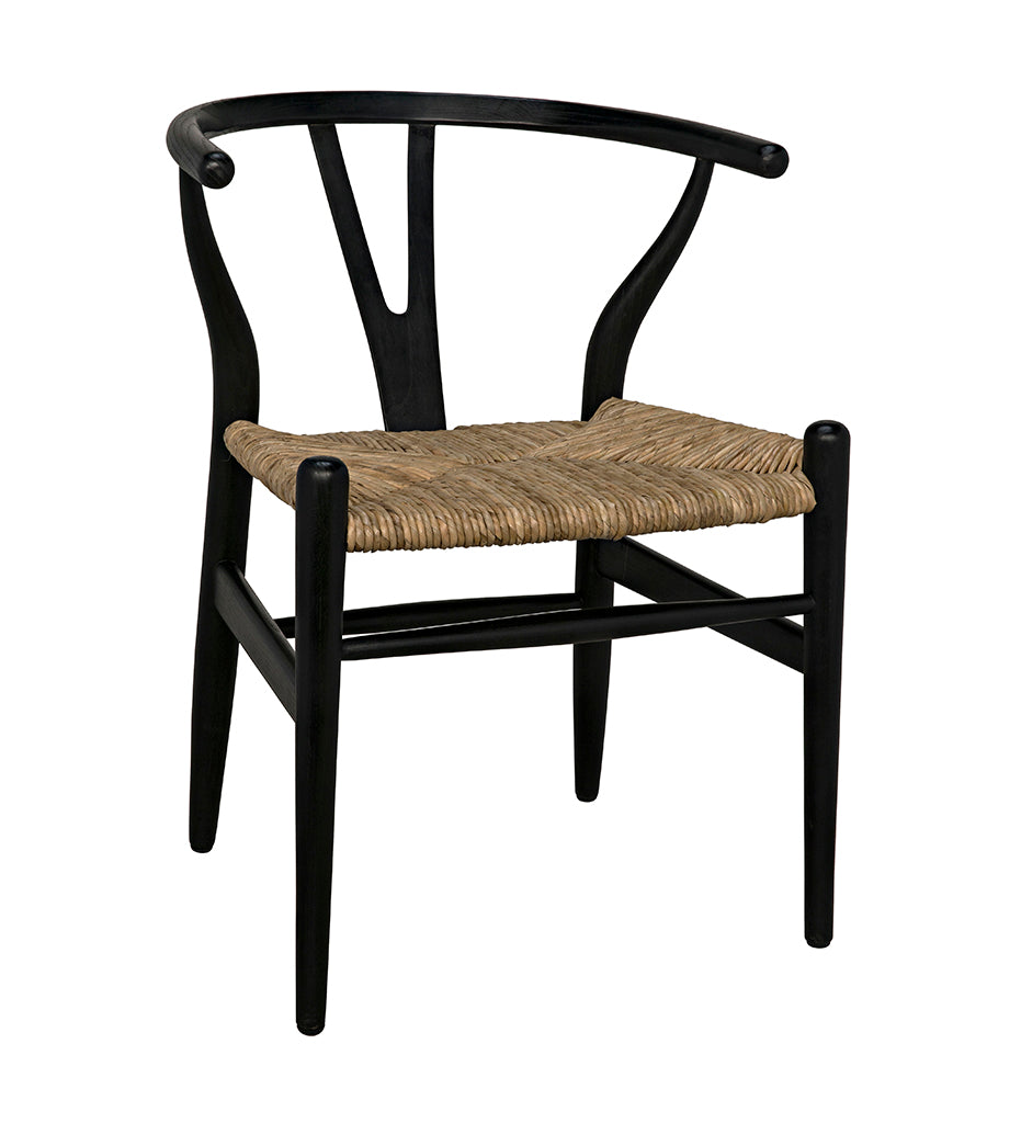 Noir, Zola Chair with Rush Seat - Charcoal Black